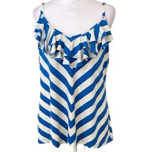 Tommy Bahama Blue and White Ruffled Camisole size L